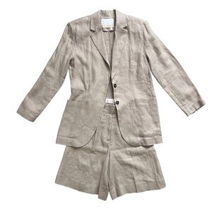 Remain Birger Christensen Linen Suit Set Kit Shorts Helen Blazer Beige Tan Sz 2